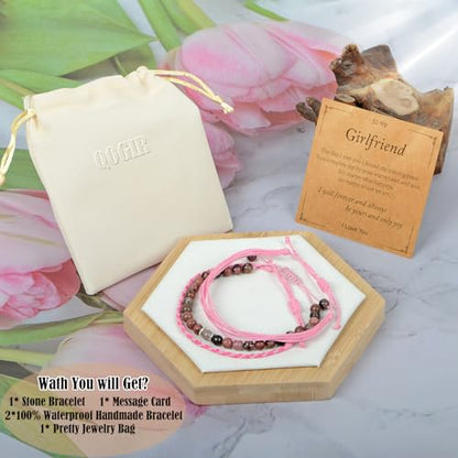 QOGIR Handmade Healing Bracelet,6mm Natural Gem Stone Bracelet rope bracelet - color: Black Rhodonite(To Girlfriend), size: 6mm