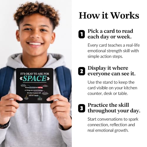 Emotional Strength Mindset Cards – 52 Daily Coping Skills & Emotional Regulation Habits – Stress & Feelings Management Cards for Kids, Teens & Adults – Gift for Parents, Teachers & Counselors
