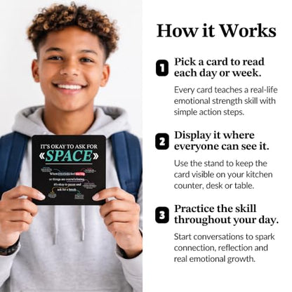 Emotional Strength Mindset Cards – 52 Daily Coping Skills & Emotional Regulation Habits – Stress & Feelings Management Cards for Kids, Teens & Adults – Gift for Parents, Teachers & Counselors