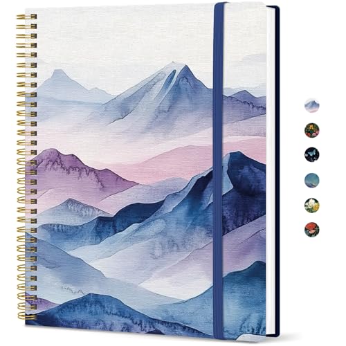 Large Spiral Lined Journal for Women, 8.5" x 11" Notebooks for Work Collge Ruled, A4 Aesthetic Cute Journaling Notebooks for Writing, Plastic Cover, Distant Peaks - color: E-Distant Peaks