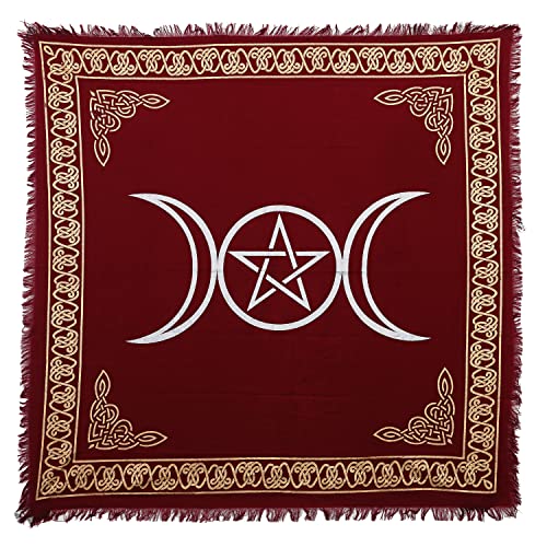 Indian Consigners Beautiful Gold Silver Alter Square for Sacred Places Triple Pentagram Moon Altar Cloth Brick Red 61 by 61 CMS/24x24 inches - color: Brick Red, size: 24" x 24" (Square)