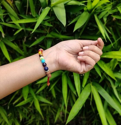 Wonder Care Authentic Rudraksha Mala | 5face Genuine Himalayan Rudraksha bracelet | Rudraksha Bead| Beaded Bracelets for Men | Pendant Necklace with Bead Bracelets - color: 6mm + 2pc Rudra 7 Chakra Bracelet