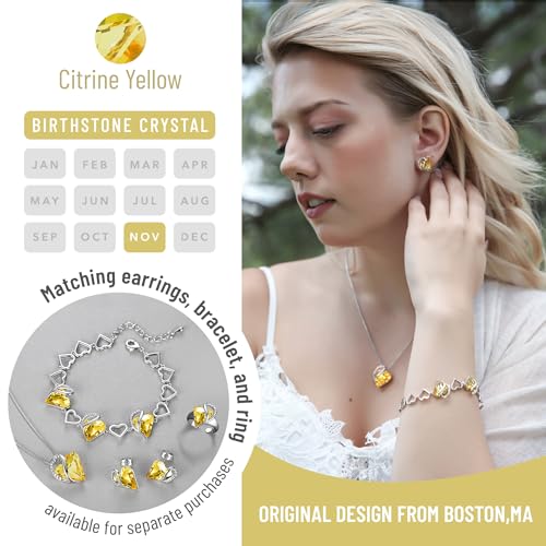 Leafael Gift Necklaces for Women, Infinity Love Birthstone Heart Crystal Pendant, Birthday Anniversary Jewelry for Wife, Mom, and Her, Silver Plated, 18" + 2" Adjustable Chain - color: 11b-November-Citrine Yellow