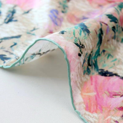 ANDANTINO 100% Pure Mulberry Silk Scarf 35" Large Square Lightweight Headscarf –Women’s Hair Wraps-With Gift Packed - color: Pink&green-twill