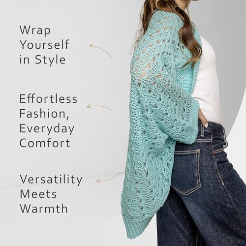 Open Weave Cocoon Shawl for Women, Cardigan Sweater, Lightweight Pashmina Shawl Wrap, Poncho Scarves for Women - color: Blue