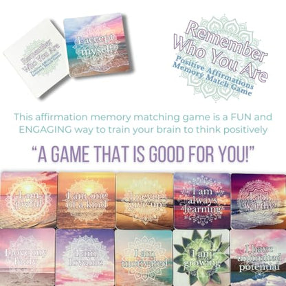 Positive Affirmations Memory Matching Game REMEMBER WHO YOU ARE, Therapy Games for School Counselors and Therapists, Positive Affirmation Cards Game for Adolescents, Teens and Adults