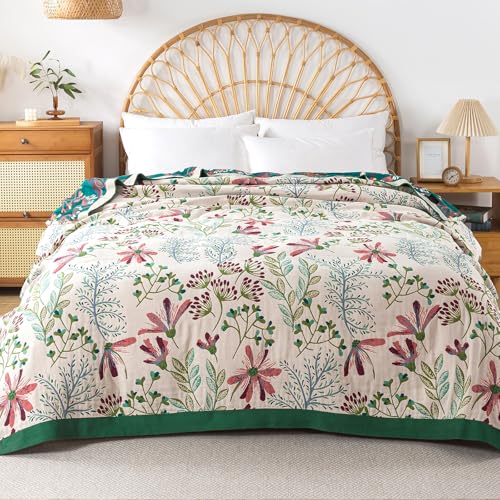 Boho Throw Blanket for Bed - 100% Pure Cotton Ultra Soft Rustic Quilt - Farmhouse Decor Bed Blankets, All Season Rustic Throw for Sofa Couch Chair(50"×60", Boho Floral) - color: Floral Pattern 10, size: 50''x 60''