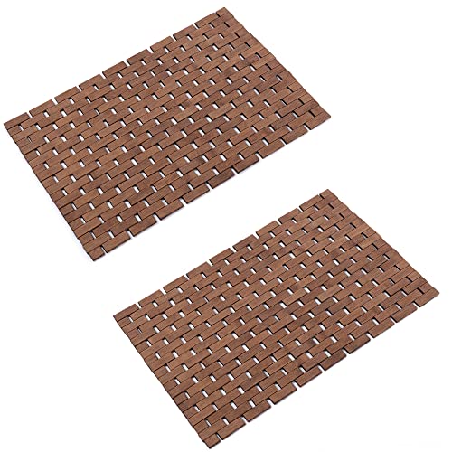 Bamboo Bath Mat Bathroom Rugs Floor Wood Shower Bathtub Waterproof Non Slip Walnut Accessories 16x24 Inch Easy to Clean, 2 pcs - color: Walnut, size: 16x 24 Inch-2 pcs