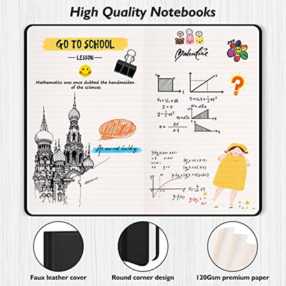 Huhuhero Lined Journal Notebooks for Work, Hardcover Leather Journals for Writing Women Men, 120Gsm Thick Paper College Ruled Notebook, Office School Supplies, 5.25"×8.25" (1, Matte Black) - color: black