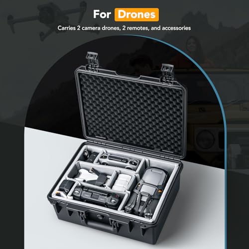 Lykus PVC1 Waterproof Hard Case with Padded Dividers for Cameras, Lenses, Dual DJI Mavic/Air/Mini drones [CASE ONLY] - color: Black PVC1