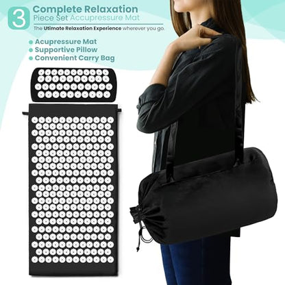 Sivan Back and Neck Pain Relief Acupressure Mat and Pillow Set, Chronic Back Pain Treatment - Relieves Your Stress of Lower Upper Back and Sciatic Pain - Black - color: Black/White, size: Large
