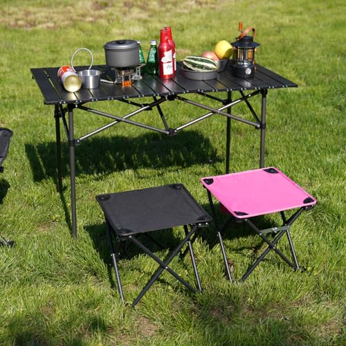 Opliy Camping Stool Upgrade Foot Stool for Camping Fishing Hiking Gardening and Beach, Camping Seat with Carry Bag (Rose Red) - color: Rose Red