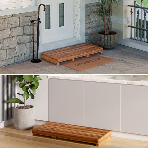One Step Stool for Elderly (35" Length) - Acacia Wood High Step Stool with Non-Slip Pads - 550 Lbs Wooden Mobility Stepping Stools for Handicap, Bed, Bathroom, Kitchen (Patented)