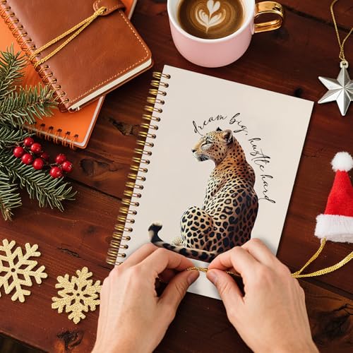 Trendy Inspirational Leopard Notebook, Funky Cheetah Print Journaling Notebook, Modern Aesthetic Leopard Journal, Dream Big Hustle Hard Positive Quote Cheetah Spiral Notebooks 5.5x8.3 Inch - color: Notebook-15