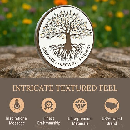 MilestoneMint Tree of Life AA Sobriety Coin - Affirmation Sobriety Chips, Recovery Coins, AA Chip, Sober Coin w/Serenity Prayer – 2D Raised Textured Medallion Included w/Capsule, Card, Pouch, Gift Set - size: Tree Coin