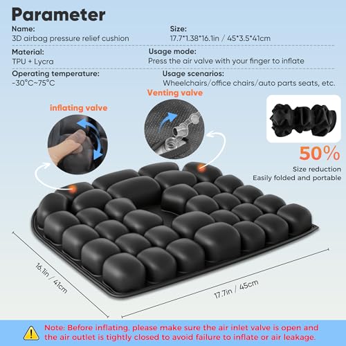 Upgrade Airplane Seat Cushion with No External Air Pump, Inflatable Seat Cushion for Long Flights, Portable Wheelchair Cushions, Adjustable Air Cushion with Non-Skid Bottom Relief Discomfort in Coccyx