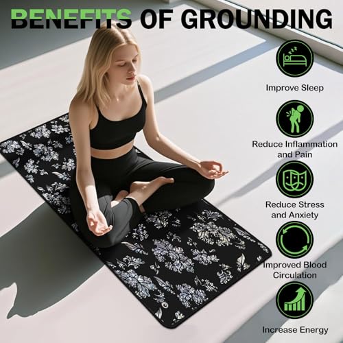Grounding Mat Printed, 11.8 * 23.6 Universal Conductive Grounding mat for Bed, Earth Mat Grounding Pad for Better Sleep, Reduce Anxiety, Feet and Back Pain, Inflammation, Headache Relief