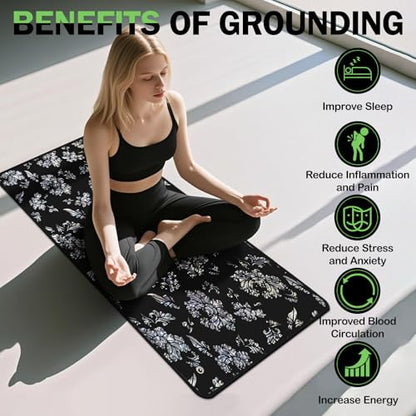 Grounding Mat Printed, 11.8 * 23.6 Universal Conductive Grounding mat for Bed, Earth Mat Grounding Pad for Better Sleep, Reduce Anxiety, Feet and Back Pain, Inflammation, Headache Relief