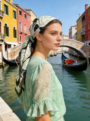 35" Head Scarf Large Square Scarf Like Cotton Hairscarf Fashion Scarves Bandana Night Sleeping Wraps for Women B01 - color: Green Leaves