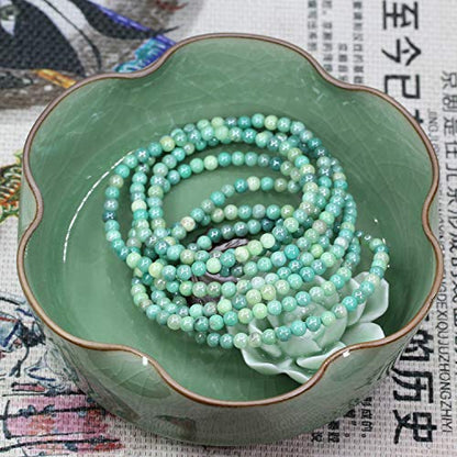 Keleny Gem Semi Precious Gemstones 4mm Round Beads Crystal Stretch Bracelet 7 Inch Unisex - color: Electroplated Green Chrysoprase Agate