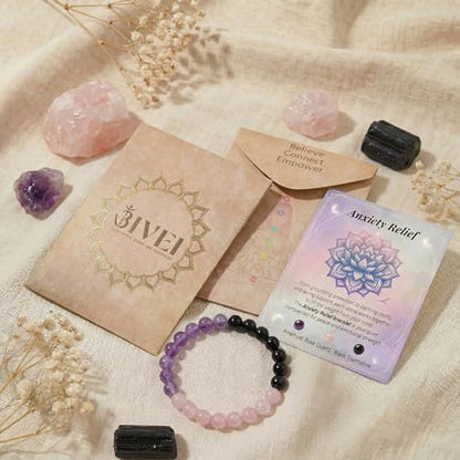 Bivei Protection Bracelet, Strength Crystal Healing Bracelet 8MM - Spiritual Stretch Beaded Jewelry for Women Men Gift - color: Anxiety Relief