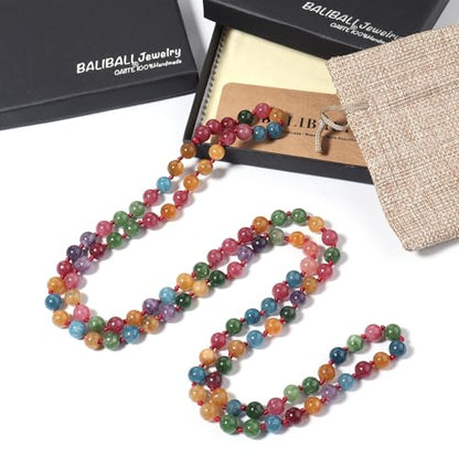 Beaded Necklace Hand Knotted for Woman - color: Tourmaline 1