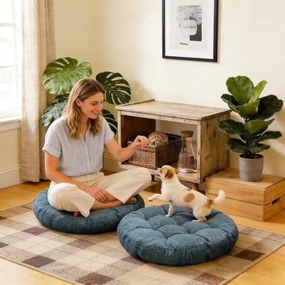 Set of 2 Round Floor Cushion Large Seat Pillows Seating Pad for Adults Tufted Meditation Cushion for Living Room Tatami Bedroom 18.8 x 18.8 Inch Light Grey - color: Light Grey