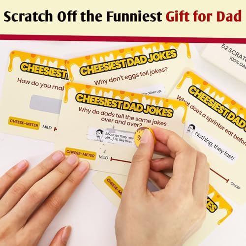 Scratch-Off Dad Joke Cards - Extra Funny Gift for Dad from Daughter, Son or Wife - Father's Day Gag Gifts for Men, Stocking Stuffers, White Elephant Gifts (52 Cards) - style: Dad Jokes (Most Popular)