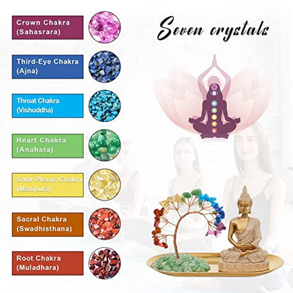 INNOLITES 7 Chakra Crystal Tree and Buddha Statue Set, Yoga Meditation Decor, Money Tree and Buda Statues for Home Living Room Office Shelf Decoration Wealth and Luck