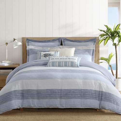 Levtex Home Sand Stripes Blue Twin/Twin XL Comforter Set (68x88in) with 1 Pillowcase (26x20in) - Woven Jacquard Stripe - Blue, Grey, White - Cotton Twin Size Comforter Set - Soft, Pre-Washed - color: Blue, size: Comforter - Twin/Twin XL
