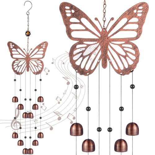 Cinnvoice 24 Inch Metal Wind Chimes for Outside Decor with S Hook, Birthday Gift for Women Men Bronze Memorial Gift with 12 Bell for Patio Garden Yard Lawn Front Yard Housewarming(Butterfly) - style: Butterfly