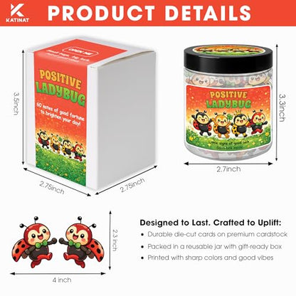 Positive Ladybug Jar with 60 Affirmation Cards, Good Luck Gifts for Women, Friends, Coworkers & Sister, Cheer Up Encouragement Cards, Mother’s Day Gift Idea - color: KAT-k- Positive ladybug