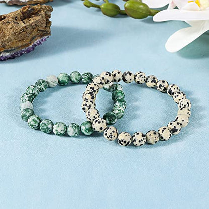 Bivei Natural Gemstone Semi Precious Healing Crystals Handmade Stretchy Round Beads Bracelet,Stocking Stuffers for Women Enhance Positive Energy - color: 8mm Dalmatian Jasper & Green Jasper (Inner Strength), size: Small: 6.5-6.7 inch
