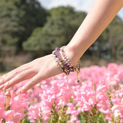 Farfume Beaded Bracelets for Women, Chakra Crystal 4mm Beads Gemstone Natural Stone Bead Spiritual Jewelry Gifts for Women - color: Purple Amethyst-Wisdom