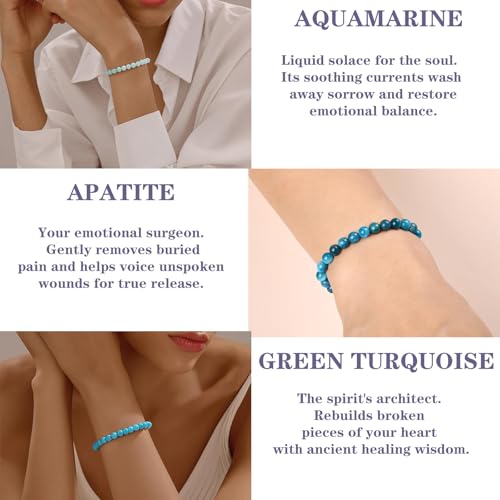 4mm 6mm 8mm Healing Crystal Bracelets for Women Men Natural Stone Beaded Stretch Bracelet Handmade Gemstone Reiki Spiritual Jewelry Gifts - color: Apatite+Aquamarine+Green Turquoise-Healing, size: 6mm