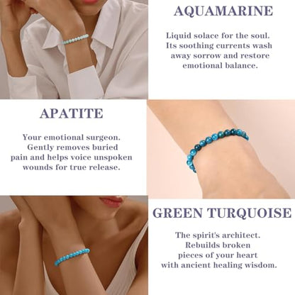 4mm 6mm 8mm Healing Crystal Bracelets for Women Men Natural Stone Beaded Stretch Bracelet Handmade Gemstone Reiki Spiritual Jewelry Gifts - color: Apatite+Aquamarine+Green Turquoise-Healing, size: 6mm