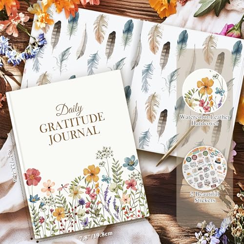 Lanpn Daily Gratitude Journal for Woman Men, 4 Month Affirmation & Mindfulness Planner, 7.8"x9.2" The 5 Minute Grateful Guided Diary, Undated Reflection Notebook with Positivity Prompts & Quotes - color: Floral