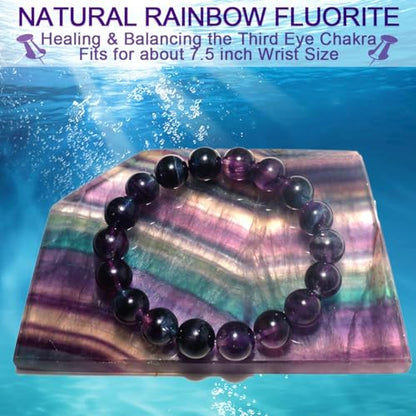 Single-pack of pure gemstone bracelets… - color: Fluorite-10MM