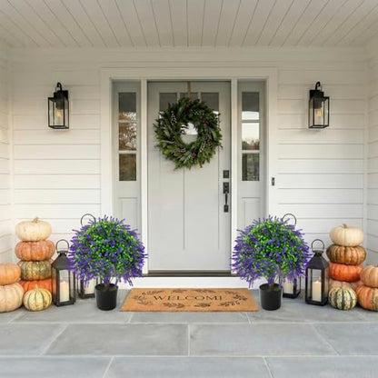2 Pcs Artificial Lavender Topiary Ball Trees Potted Plants, UV Resistant Fake Lavender Topiary Plant Purple Trees for Garden, Front Door Porch and Outdoor Decor (Purple, M)