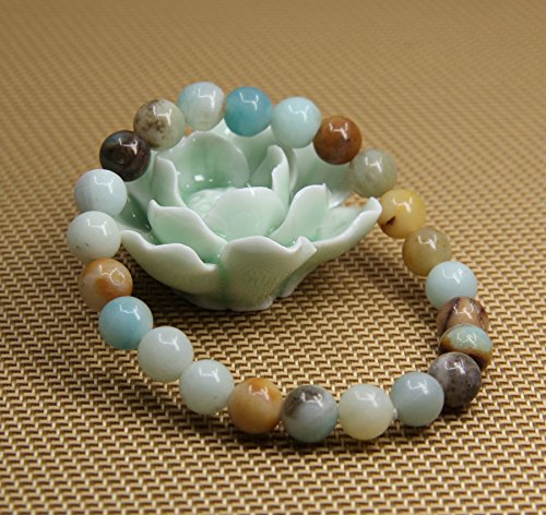 Amandastone Natural Gemstone 8mm Round Beads Stretch Bracelet 7 Inch - color: Multicolor Amazonite