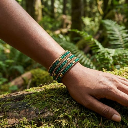 YGLINE Natural Stone Wrap Bracelet for Women Boho Bracelets Healing Crystal Beaded Bracelet Adjustable 3/5 Wraps Bracelet Handmade Birthday Gifts for Women - color: Green Agate(3 wraps)