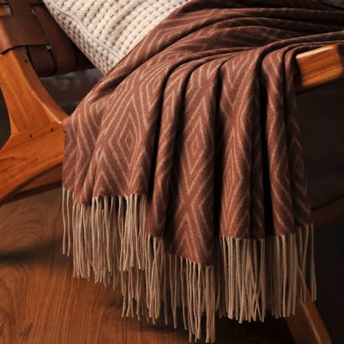 CUDDLE DREAMS Premium Cashmere Throw Blanket with Fringe, Luxuriously Soft (Diamond Ochre) - color: Diamond Ochre