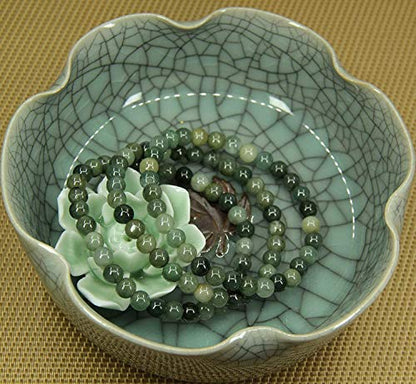 Angelstones Handmade Natural Healing Gemstone 6mm Round Beads Stretch Crystal Bracelet 7 Inch Unisex - color: Dark Green Jade