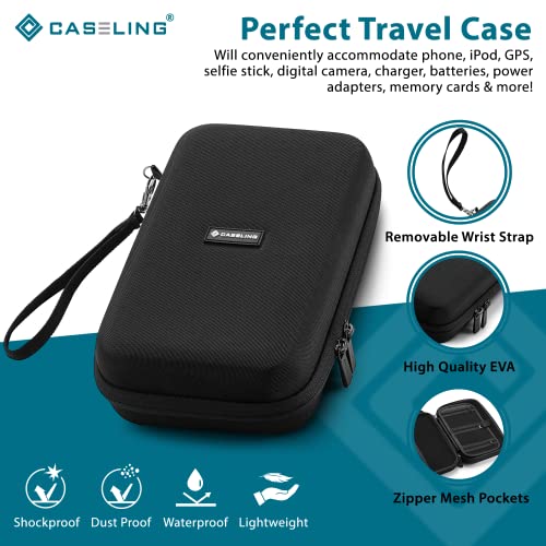 Caseling Hard EVA Electronics Travel Organizer – Shockproof Protective Carrying Case for Chargers, Power Banks & Cables – Compact 9.5” x 5.7” Travel Storage with Wrist Strap, Black
