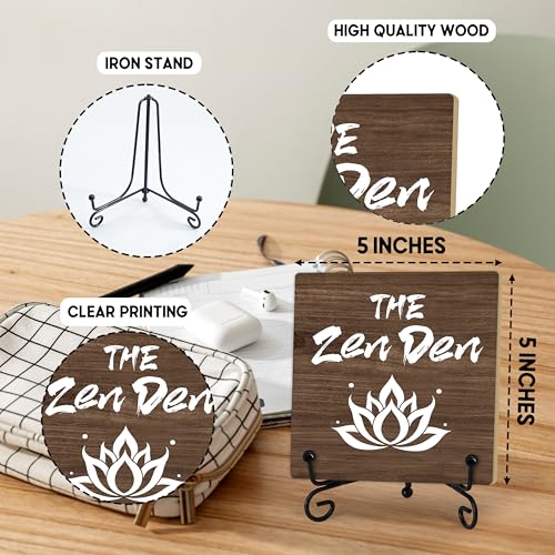 Buddha The Zen Den Quote Desk Decor, Funny Office Inspirational Gifts for Family Friends, Meditation Room Tabletop Decor, Zen Home Office Wooden Plaque Sign with Stand (J02) - style: The Zen Den