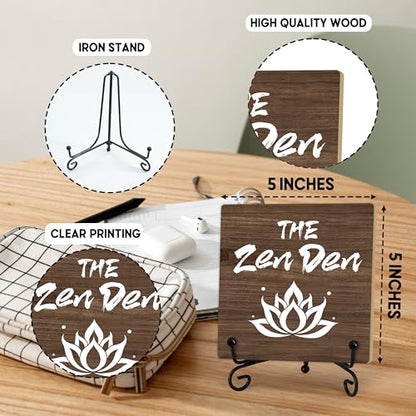 Buddha The Zen Den Quote Desk Decor, Funny Office Inspirational Gifts for Family Friends, Meditation Room Tabletop Decor, Zen Home Office Wooden Plaque Sign with Stand (J02) - style: The Zen Den