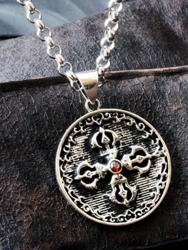 Handmade Sterling Silver plated lucky animals pendant necklace Good luck elephant/Lucky Fox/Good wealth Pixiu/Family Tree/Sun/Buddhism cross/Maitreya Buddha/Phoenix jewelry gifts for women men - color: Buddhism cross