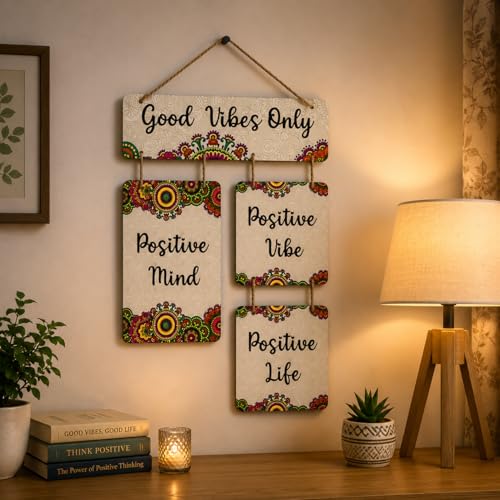 Crafter's Delight Good Vibes Only Inspirational Wall Hanging Décor | Positive Mind Positive Life Motivational Hanging Plaque for Home, Office & Bedroom Wall Decoration - color: Inspirational Wall Hanging