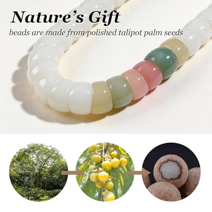 Natural Bodhi Seed Bracelets Anxiety Fidget Bracelets Anxiety Relief Items Protection Healing Stretch Bodhi Fidget Bracelet for Women Men - color: White Colorful