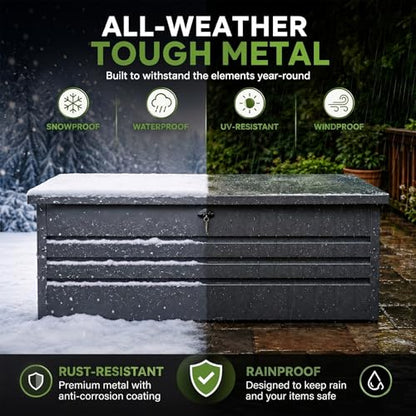 260 Gallon Metal Deck Box Waterproof, Extra Large Outdoor Stroage Box Weatherproof with Lid for Patio Cushions, Garden Tools, Pool Supplies, Black - color: Black(260 Gal)-Metal